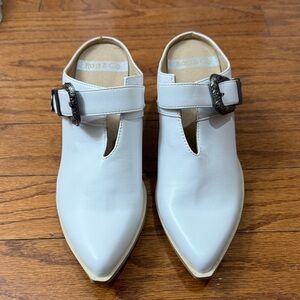 BCBG White Leather Mules with Buckle